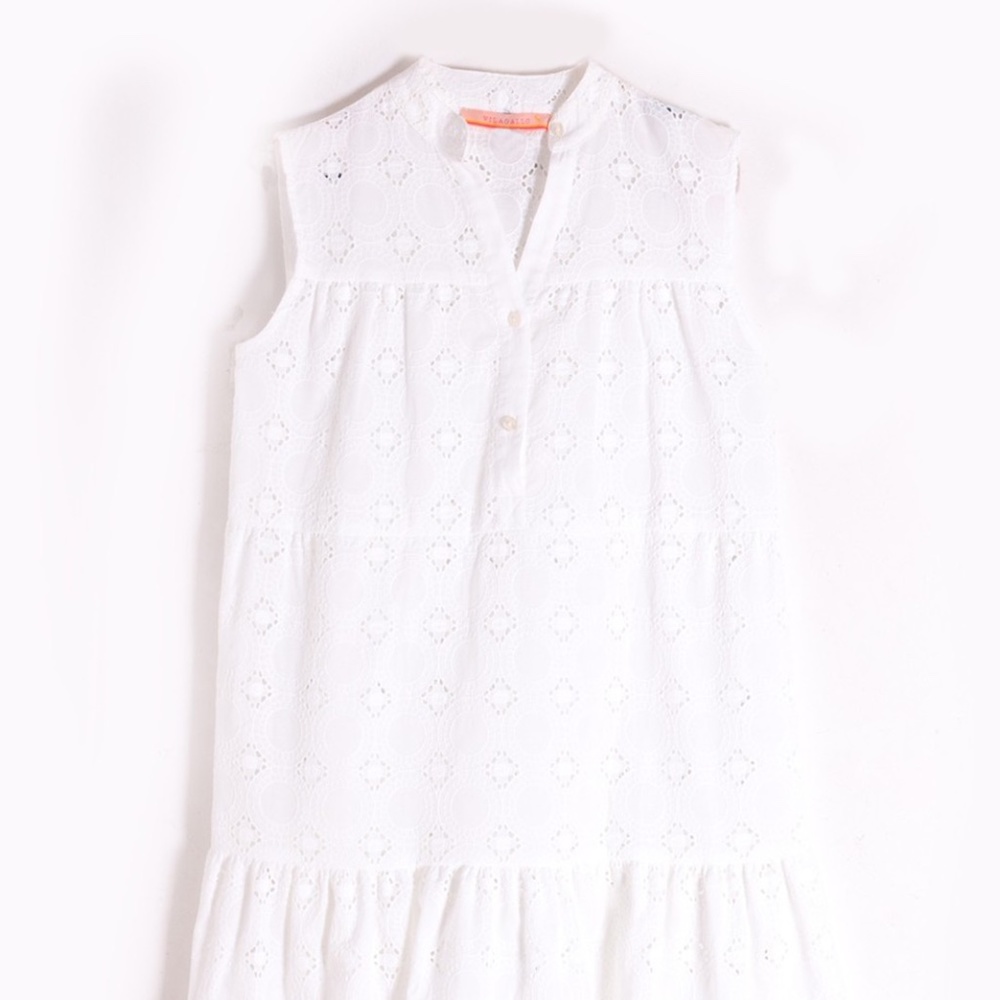 White cotton sleeveless tiered dress